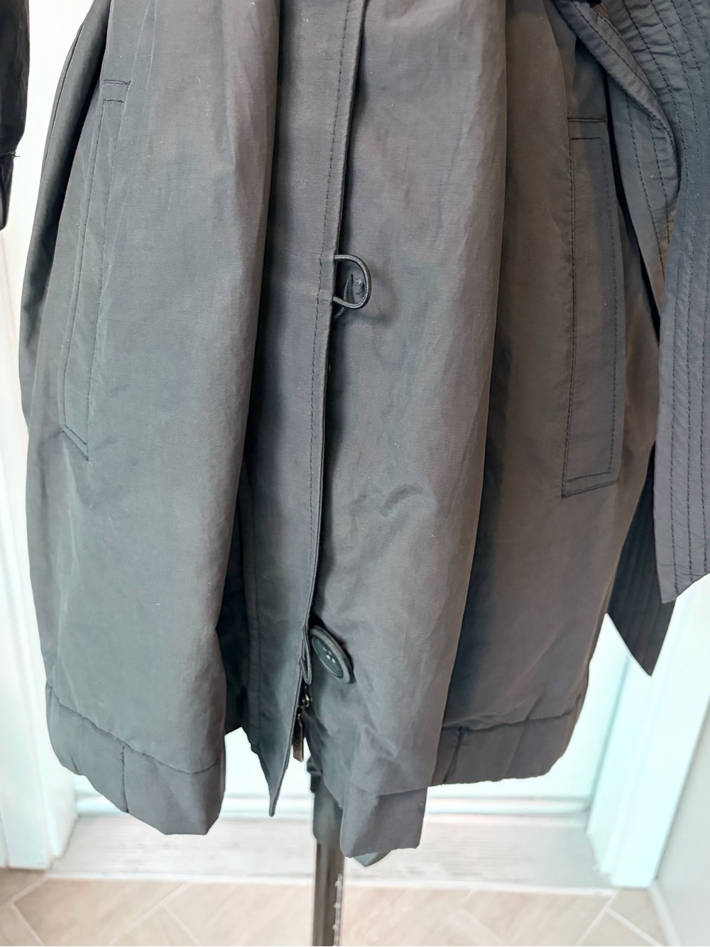 Vince Collarless Belted Trench, 3/4 sleeves, Cotton, dk grey, XS, GUC *button - Picture 8 of 16